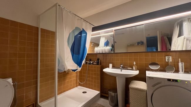 Salle d'eau avec douche, vasque et WC