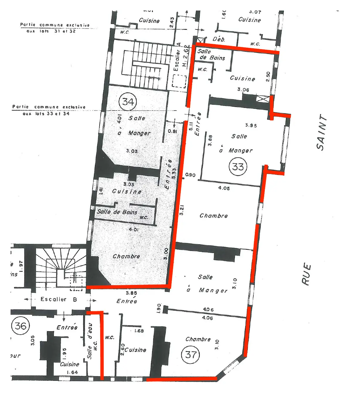 Plan de l’appartement au cinquième étage rue Saint-Bernard à Paris 11e