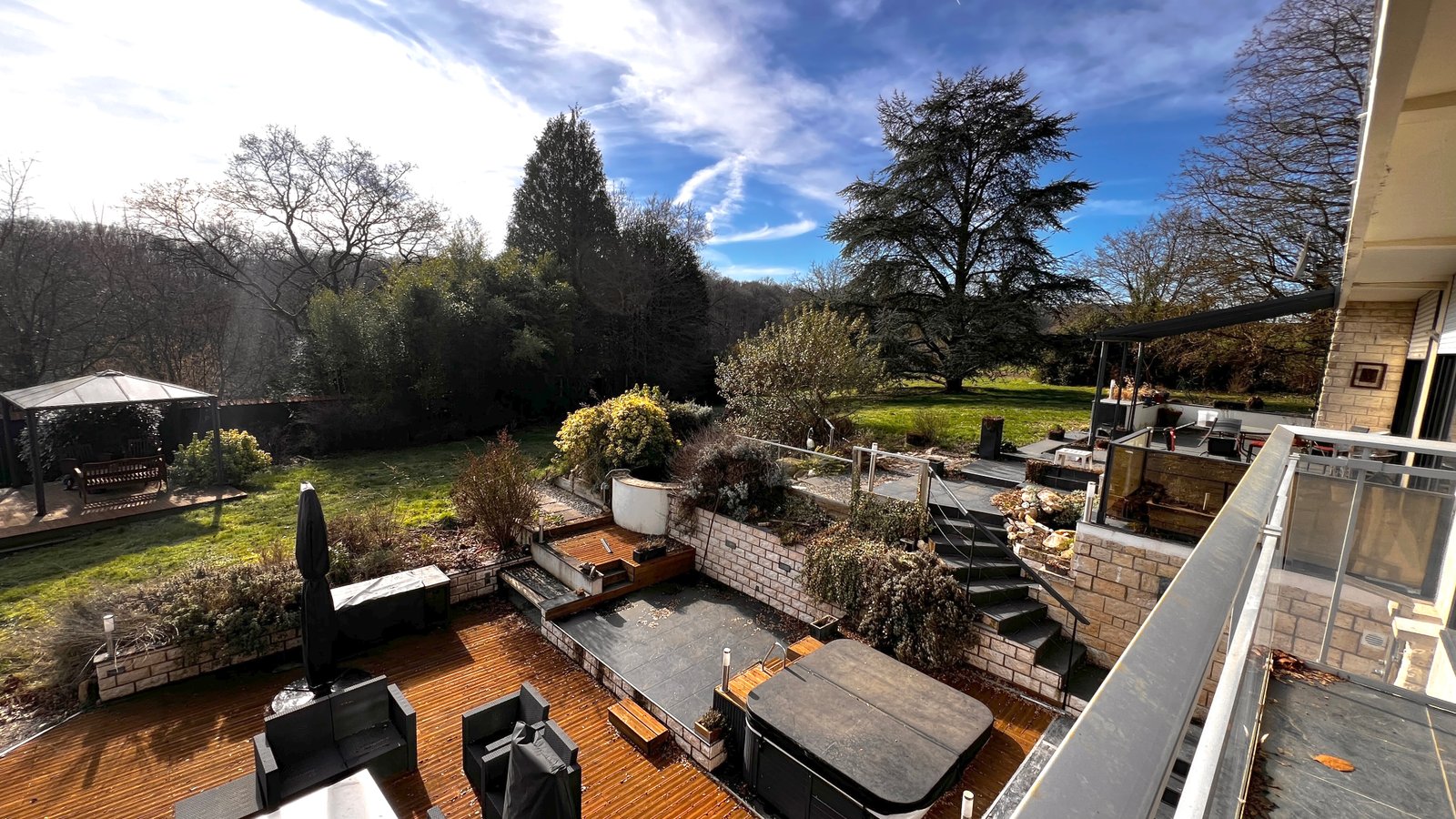 Large terrace with panoramic views at the Longpont property